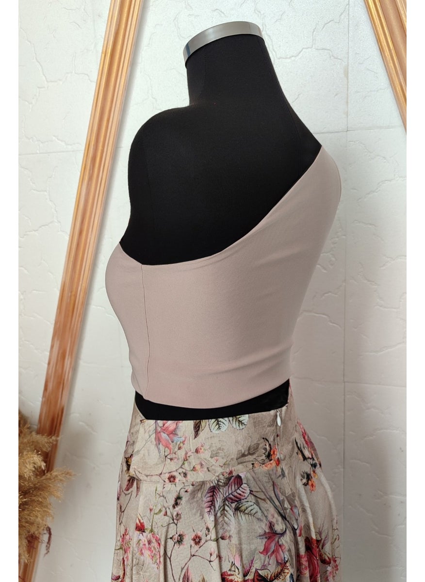 Due Stelle Double Sided Women's One Shoulder Crop Blouse Green - Beige  - Image 3