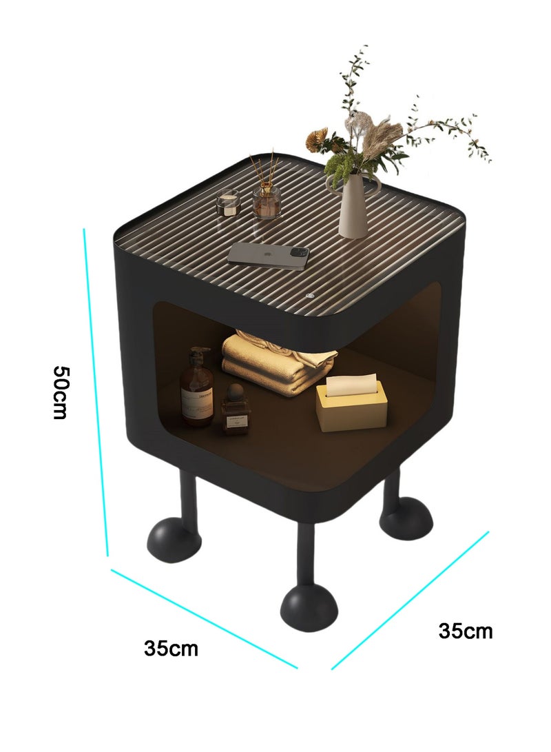 طاولة سرير LED لطيفة، ضوء مستشعر مدمج، رف تخزين مفتوح، أرجل متينة، طاولة جانبية بسيطة، طاولة جانبية بسيطة لغرفة النوم/غرفة المعيشة، بيضاء، JJT-238 - Image 2
