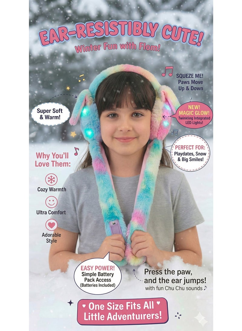 REZZOSS Cute Rabbit Ear Moving Earmuffs for Kids – Warm Plush LED Light-Up Winter Headband with Funny Jumping Ears | Soft & Cozy Cold Weather Accessory for Boys, Girls & Adults – Adorable Birthday, Eid & Christmas Gift for Kids Ages 3+ - Image 2