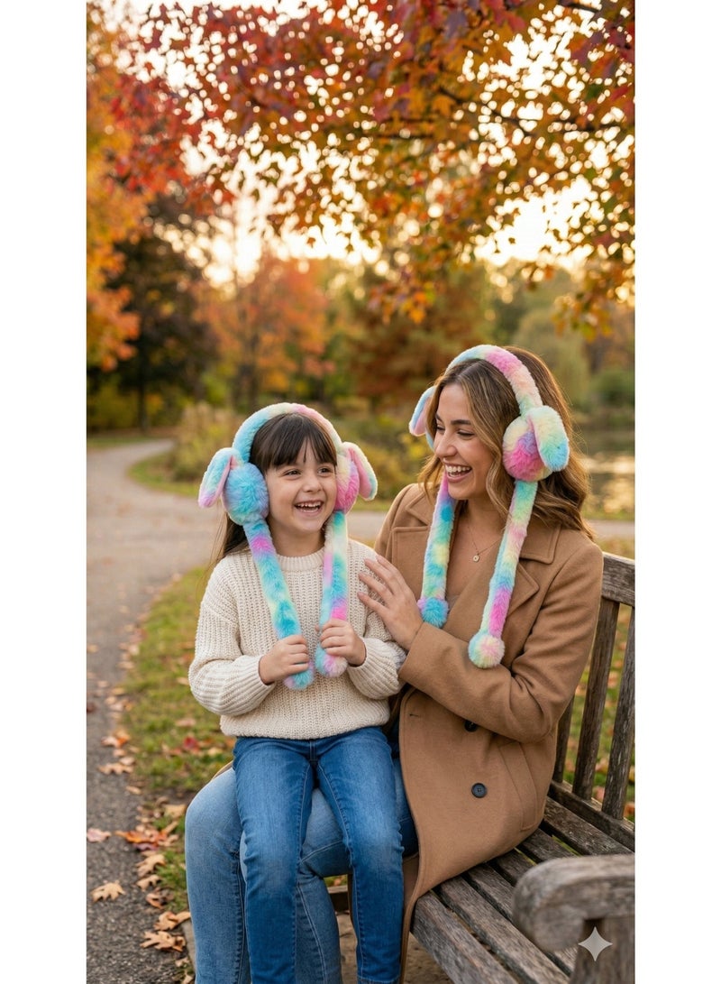 REZZOSS Cute Rabbit Ear Moving Earmuffs for Kids – Warm Plush LED Light-Up Winter Headband with Funny Jumping Ears | Soft & Cozy Cold Weather Accessory for Boys, Girls & Adults – Adorable Birthday, Eid & Christmas Gift for Kids Ages 3+ - Image 4