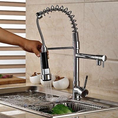 HEVASNEK 2 Modes Pull Down Kitchen Sink Faucet Spring Style Mounted Faucet Tap Dual Swivel Spout Hot Cold Water Mix Tap Connecting Hose Spring Faucet Pull Out Kitchen Top - Image 4