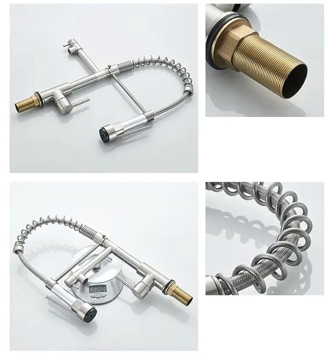 HEVASNEK 2 Modes Pull Down Kitchen Sink Faucet Spring Style Mounted Faucet Tap Dual Swivel Spout Hot Cold Water Mix Tap Connecting Hose Spring Faucet Pull Out Kitchen Top - Image 5