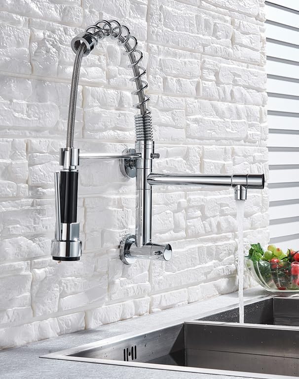 HEVASNEK 2 Modes Pull Down Kitchen Sink Faucet Spring Style Mounted Faucet Tap Dual Swivel Spout Hot Cold Water Mix Tap Connecting Hose Spring Faucet Pull Out Kitchen Top - Image 1