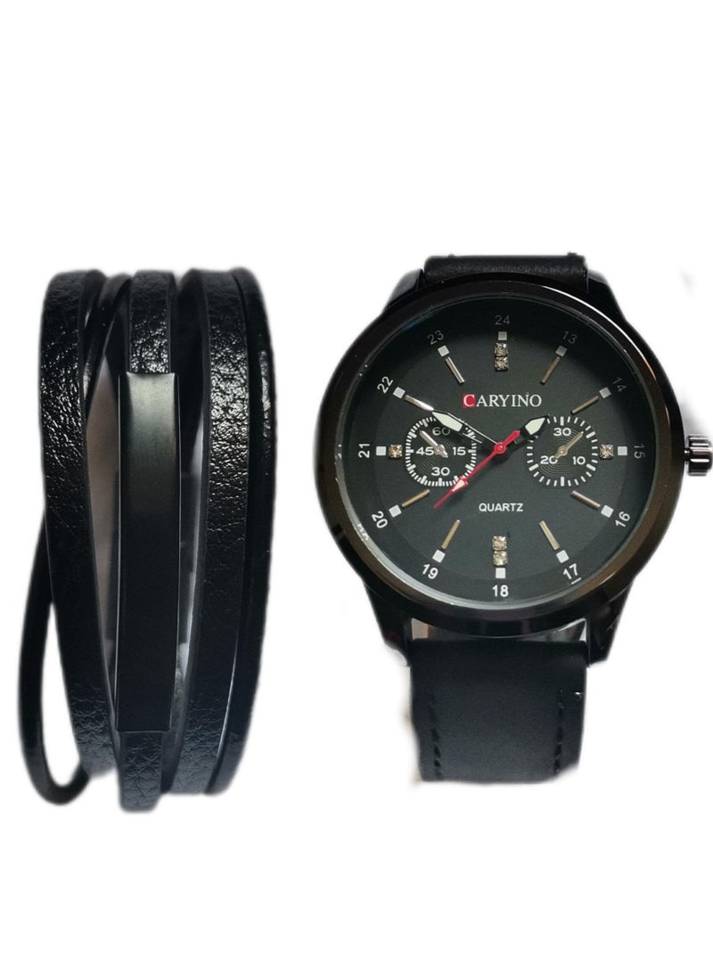 CARYINO Men's Watch with Set of High-end Leather Bracelets  - Image 1