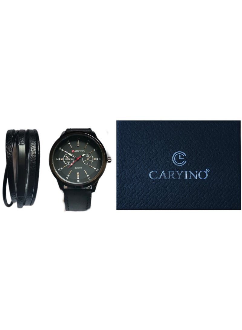 CARYINO Men's Watch with Set of High-end Leather Bracelets  - Image 5