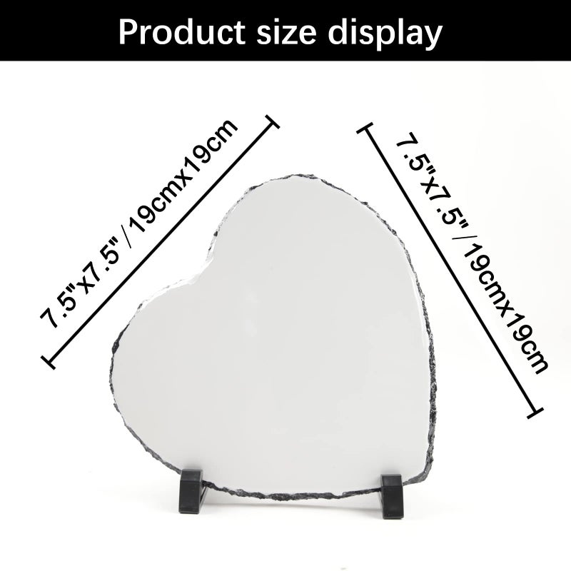 ORJ 5 Pack Sublimation Slate Blanks 7.5x7.5 Inch heart Custom Stone Slate Picture Frame Heat Transfer Rock Photo Plaque with Display Stand Decoration for Desktop Souvenir (sublimation slate heart x 5pcs) - Image 2