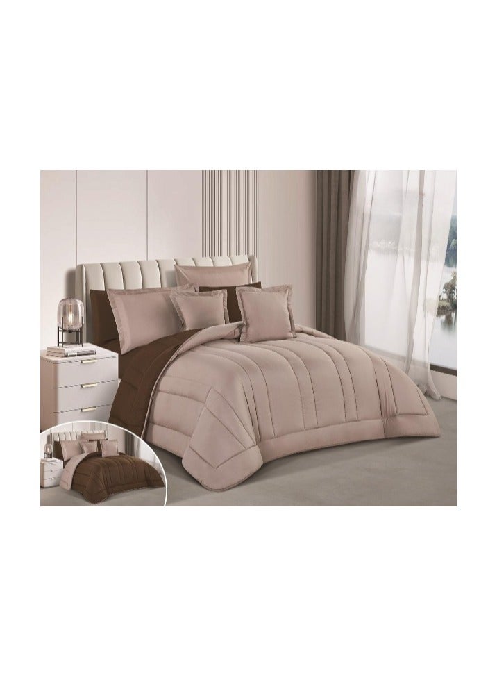 Brides Plain double-sided mattress, 2 x 1, two sides, 8 pieces, quilt, size 240 x 260 cm, beige/brown - Image 1