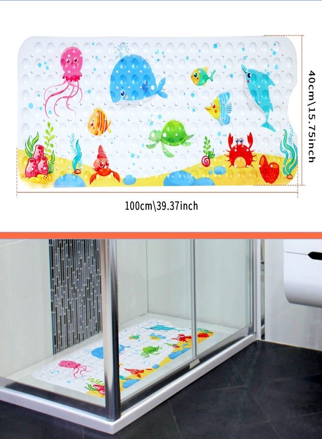 Secopad Kids Bath Mat Non-Slip Bath Mat for Bathtub 40 x 16 Inches Large Cartoon Whale Non-Slip Bath Mat for Baby Drain Right 40 x 16 Inches Small - Image 4