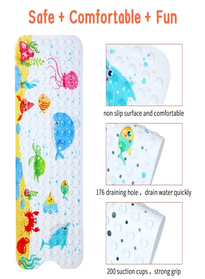 Secopad Kids Bath Mat Non-Slip Bath Mat for Bathtub 40 x 16 Inches Large Cartoon Whale Non-Slip Bath Mat for Baby Drain Right 40 x 16 Inches Small - Image 2