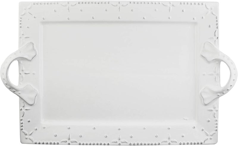 American Atelier American Atelier Genevieve Ceramic Platter with HandlesWhite Serving Tray for Fine Dining for Upscale Events Dinner Parties Weddings  Catering 16 Rectangle