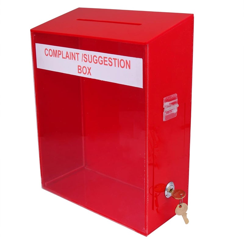 Rasper Acrylic Letter Box Wall Hanging for Home Office Acrylic Mailbox with Lock Acrylic Suggestion Box for Office Acrylic Complaint Box for School Wall Mounted 12x9x45 Inches Red Transparent - Image 3