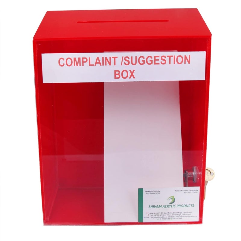 Rasper Acrylic Letter Box Wall Hanging for Home Office Acrylic Mailbox with Lock Acrylic Suggestion Box for Office Acrylic Complaint Box for School Wall Mounted 12x9x45 Inches Red Transparent - Image 2