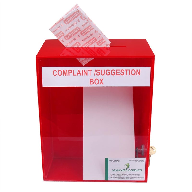 Rasper Acrylic Letter Box Wall Hanging for Home Office Acrylic Mailbox with Lock Acrylic Suggestion Box for Office Acrylic Complaint Box for School Wall Mounted 12x9x45 Inches Red Transparent - Image 1