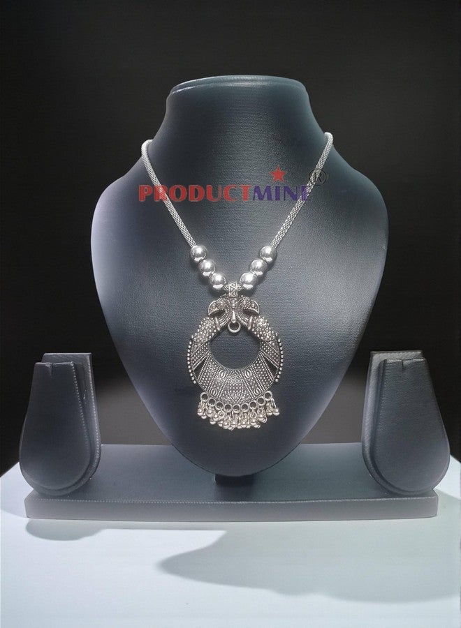 PRODUCTMINE قلادة كبيرة بتصميم طاووس صناعي تقليدي مؤكسد من PRODUCTMINE® - مجوهرات أنيقة - قطعة مجوهرات عتيقة مميزة للفتيات والسيدات - قطعة واحدة - Image 2