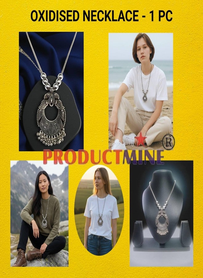 PRODUCTMINE قلادة كبيرة بتصميم طاووس صناعي تقليدي مؤكسد من PRODUCTMINE® - مجوهرات أنيقة - قطعة مجوهرات عتيقة مميزة للفتيات والسيدات - قطعة واحدة - Image 3
