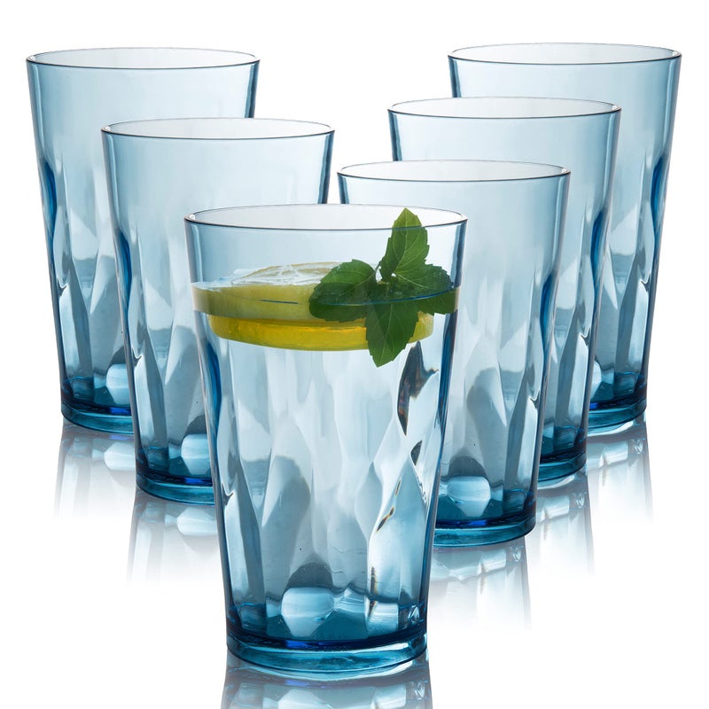 JGIRL Unbreakable Plastic Drinking Glasses Set of 6 Shatterproof Tumblers Reusable Glass Cups Dishwasher Safe 16 Ounces