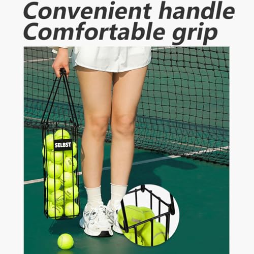 Selbst Tennis Ball Hopper, Tennis Balls Basket, Portable Pickleball Collector with Mesh Carry Bag - Large Capacity Carrier Picker Upper Caddy - Image 3