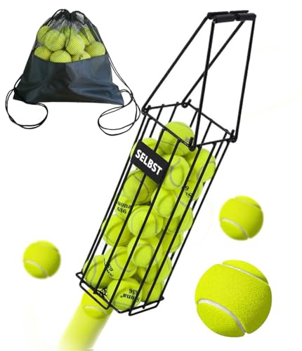 Selbst Tennis Ball Hopper, Tennis Balls Basket, Portable Pickleball Collector with Mesh Carry Bag - Large Capacity Carrier Picker Upper Caddy - Image 1