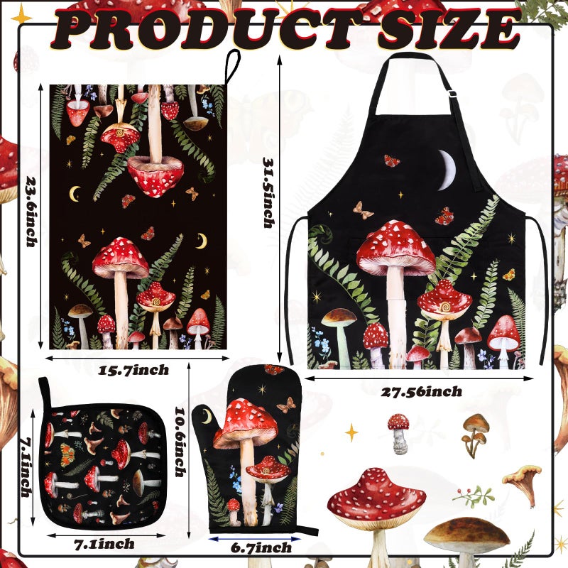 Bencailor 7 Pcs Mushroom Kitchen Towels Oven Mitt and Pot Holder Apron Kitchen Decor Gifts for Mother's Day Birthday - Image 3