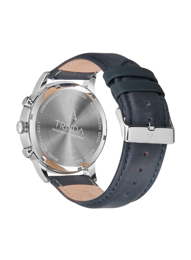 ترندا ساعة TRNDA الفولاذية الرجالية - طراز خالد مع سوار جلد أزرق ومينا داكن - Image 4