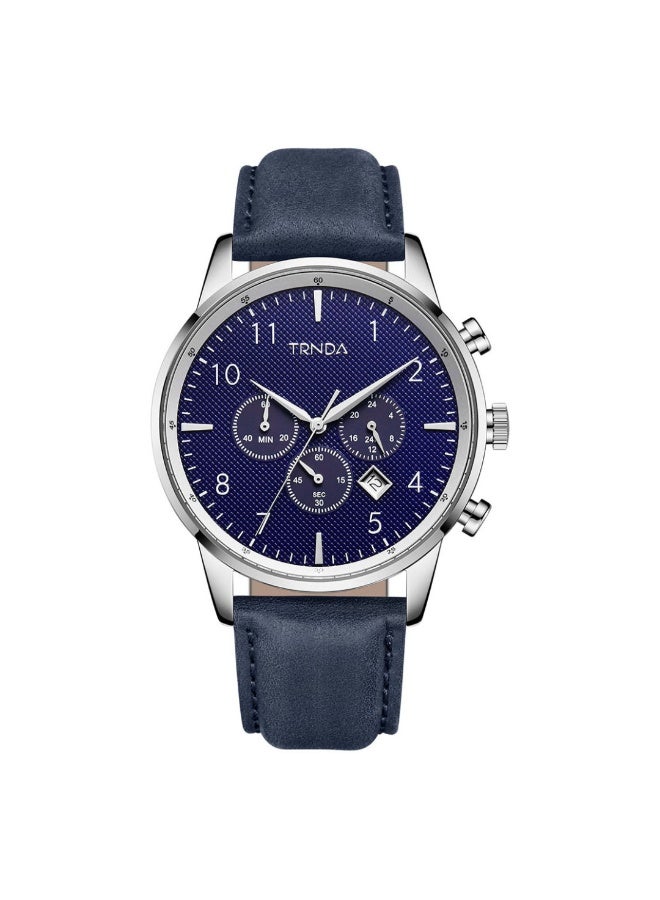 ترندا ساعة TRNDA الفولاذية الرجالية - طراز خالد مع سوار جلد أزرق ومينا داكن - Image 1