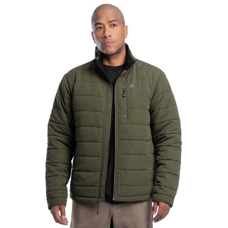 ATG by Wrangler Men's Mock Neck Quilted Jacket, Olive Green, Medium - Image 1