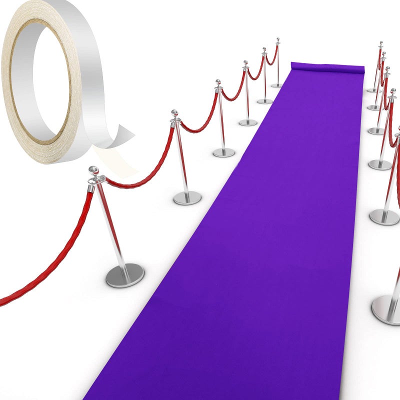 سجادة شابي بنفسجية للفعاليات بسماكة 55 جرام لكل متر مربع مع شريط سجادة لسجادة الممر لحفلات التخرج وحفلات الزفاف وسطح الرقص وإكسسوارات خارجية 26 × 30 قدم