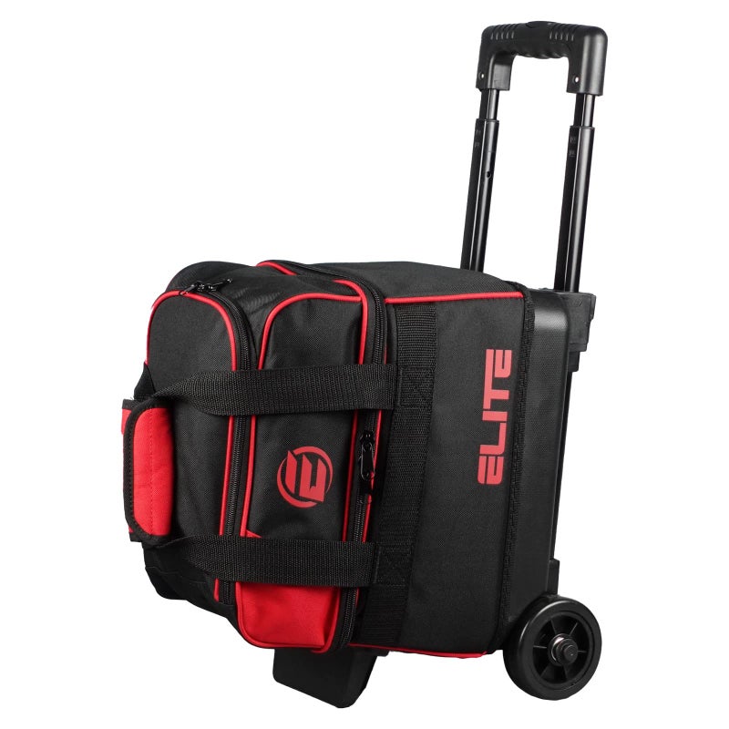 ELITE Basic Single 1 Ball Roller Bowling Bag with Rolling Wheels Holds Bowling Shoes up to US Size 105 Mens Red
