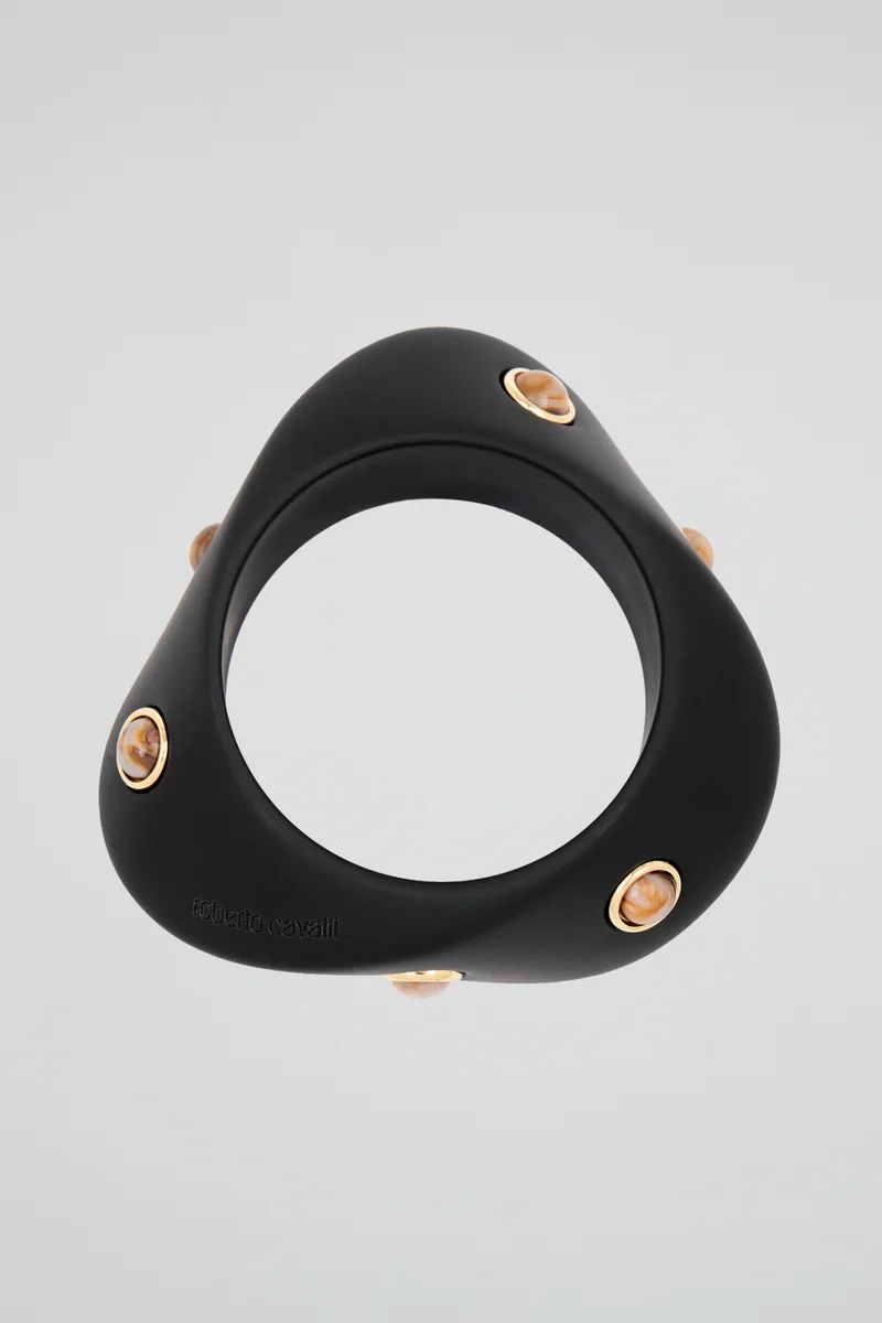 roberto cavalli Roberto Cavalli Black Stone-Embellished Cuff Bracelet