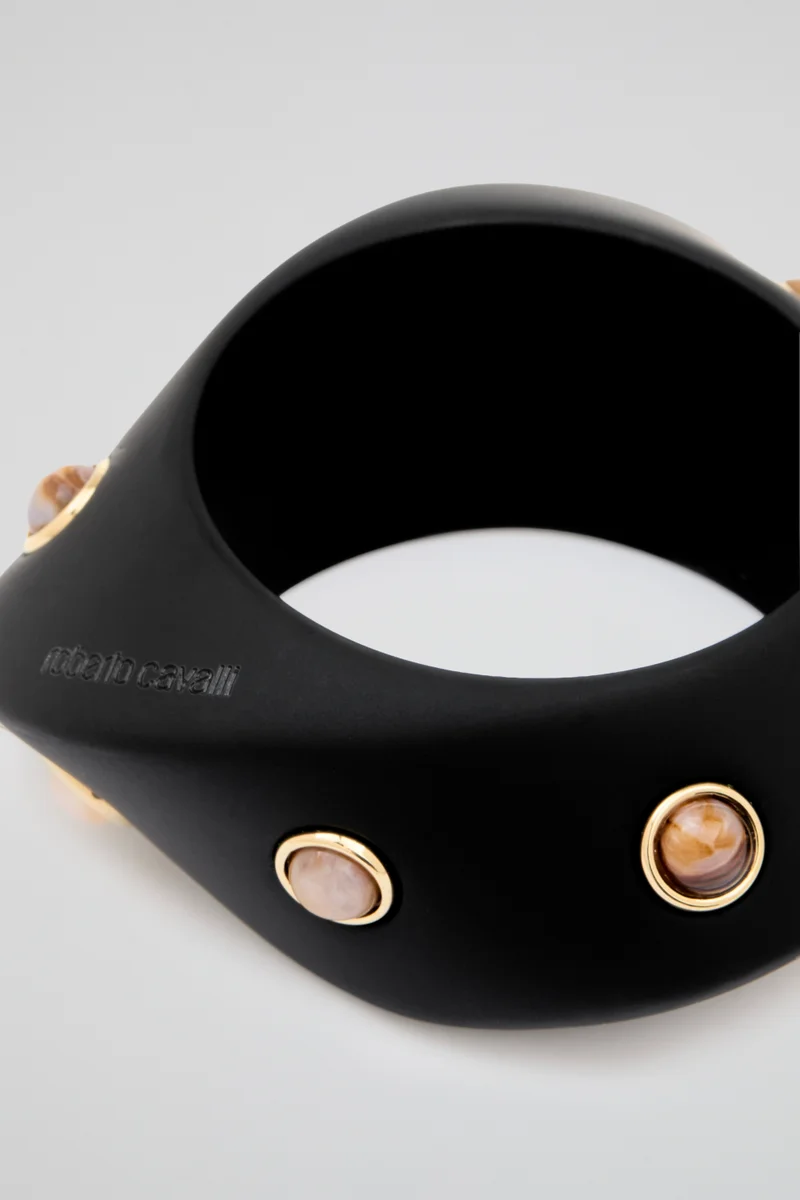 roberto cavalli Roberto Cavalli Black Stone-Embellished Cuff Bracelet