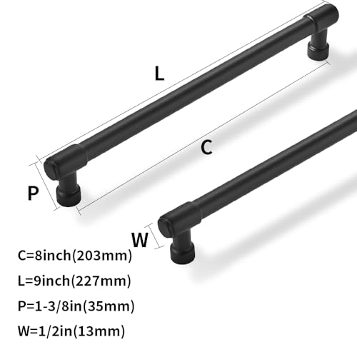 ZAUYX Solid Heavy Duty Jasper Pulls 2 Pack Matte Black Cabinet Pulls 8 Inch Hole Centers for Kitchen Cupboard Handles Modern Drawer Pulls Bathroom Cabinet Pulls - Image 2