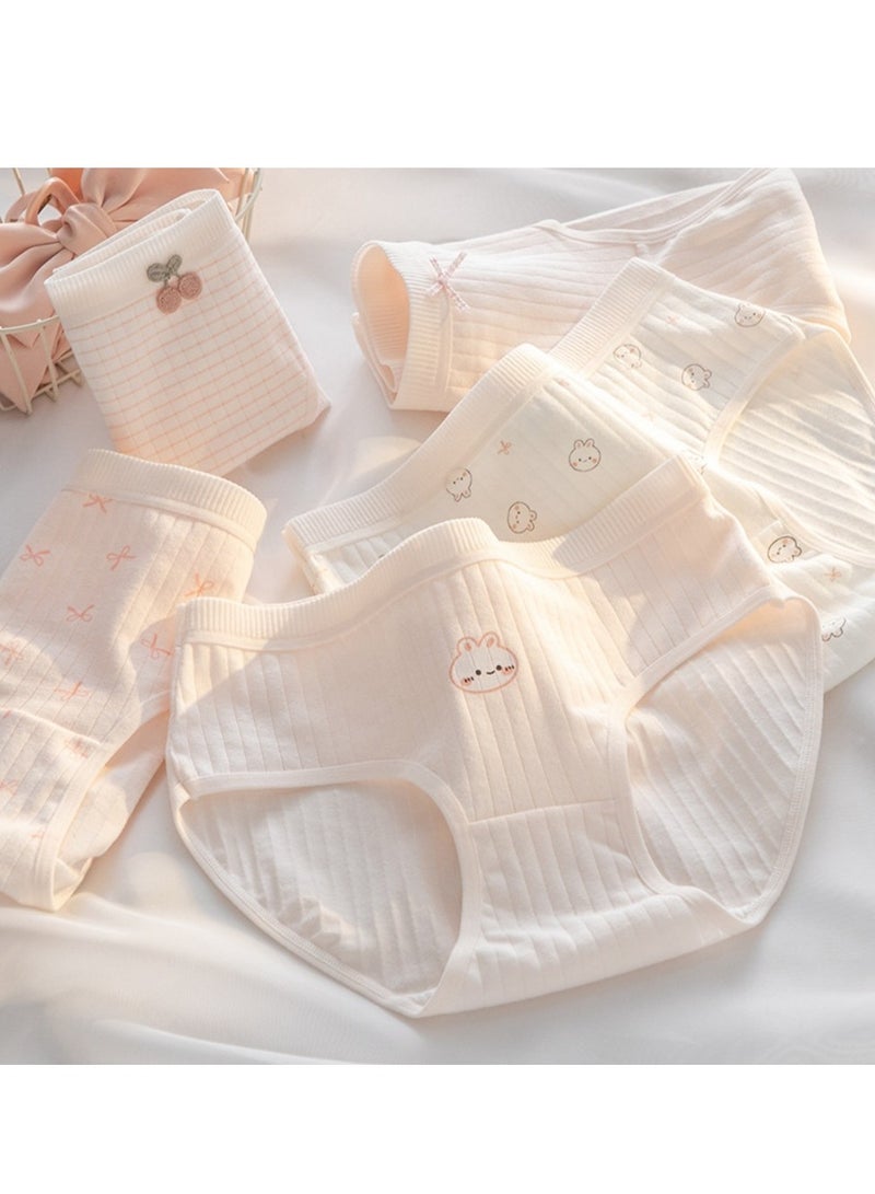 مجموعة من 5 ملابس داخلية قطنية أنيقة بخصر متوسط، ملابس داخلية مريحة وجيدة التهوية للفتيات - Image 1