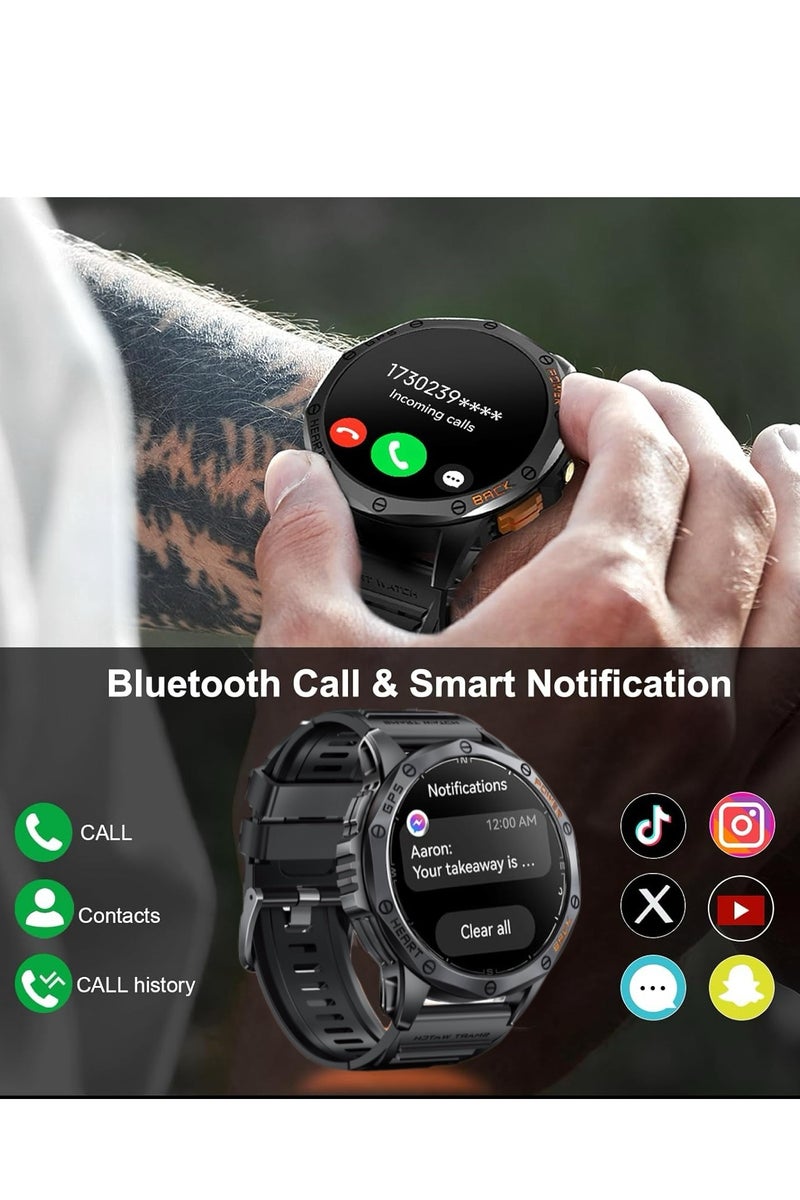 Military Smart Watch Built-in GPS, 170+ Sport Modes for Men with Flashlight, Sport Smartwatch IP68 Waterproof for Android & iOS, 1.43" AMOLED Screen Bluetooth Call  Compass Altimeter Outdoor Black - Image 3