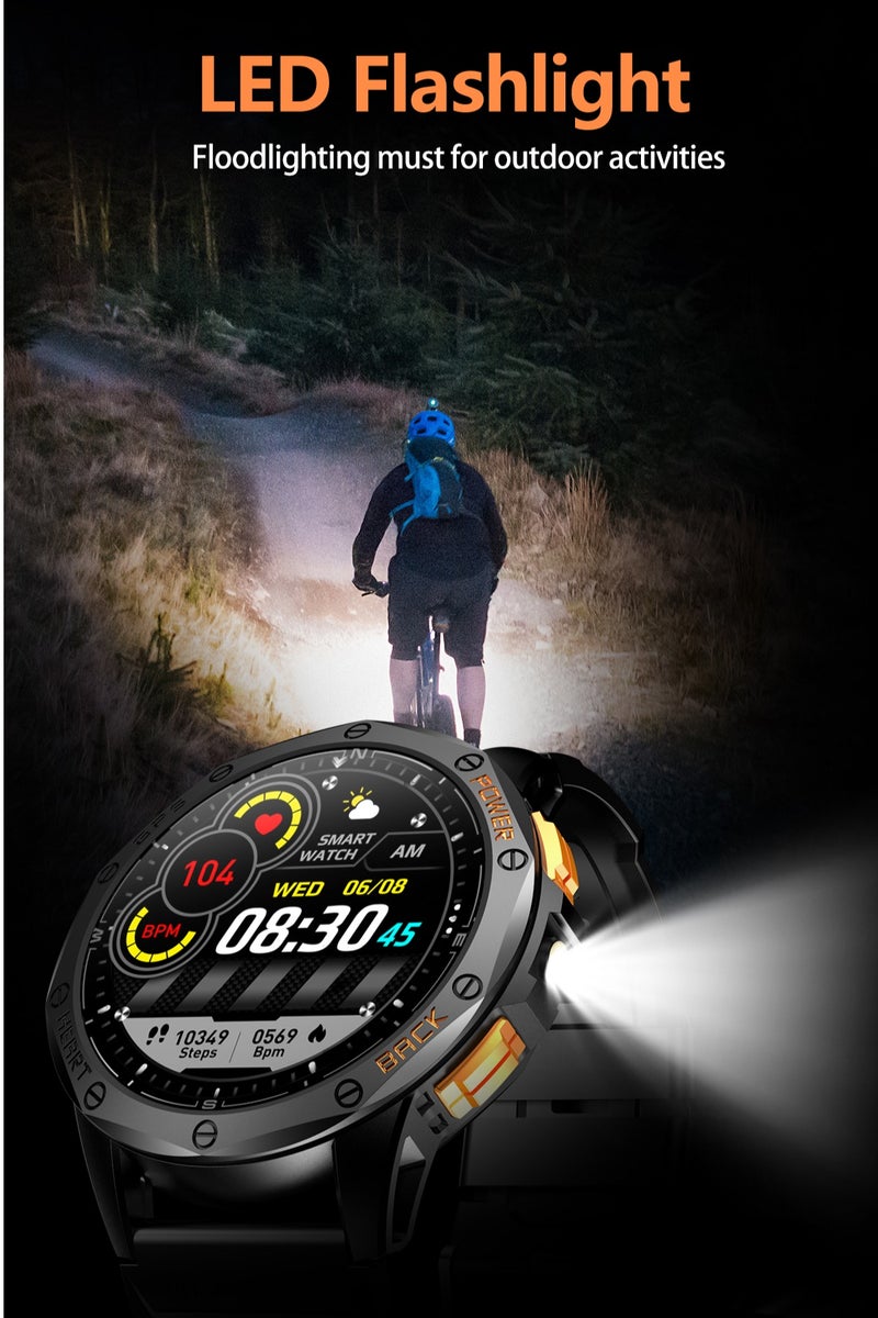 Military Smart Watch Built-in GPS, 170+ Sport Modes for Men with Flashlight, Sport Smartwatch IP68 Waterproof for Android & iOS, 1.43" AMOLED Screen Bluetooth Call  Compass Altimeter Outdoor Black - Image 4