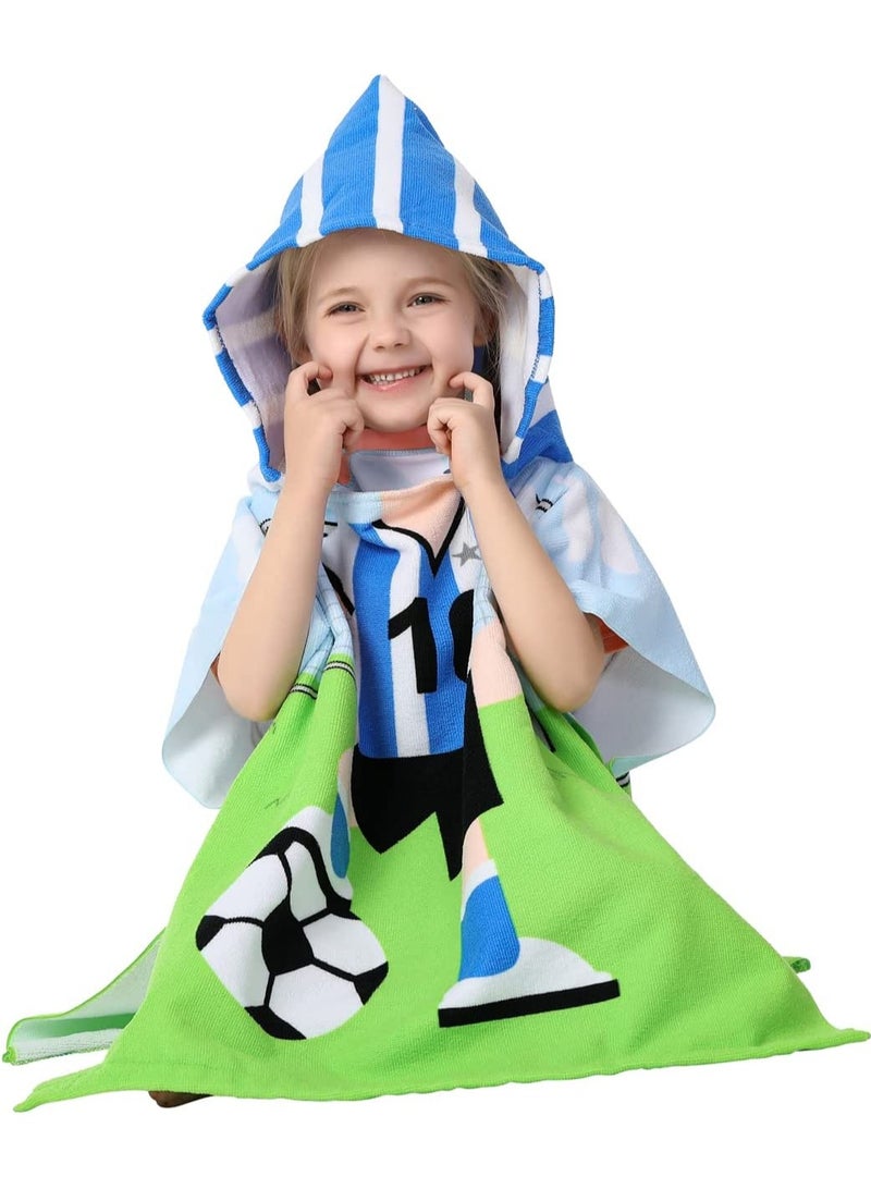 Zikra Kids Bath Towel for 1-6 Years Toddler, 1Pcs Kids Hooded Towel, Microfiber Bath Towel Super Soft Robe Poncho Bathrobe, Boys Girls Swimming Beach Holiday Water Playing Pool Bath Coverups (Soccer Kid) - Image 1