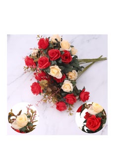 KASTWAVE Artificial Flowers Rose, Artificial Flowers Outdoor UV Resistant Plants Faux Plastic Greenery Shrubs Indoor Outside Hanging Planter for Home Wedding Office Table Decoration Gift Red (3 Bundles)  - Image 3