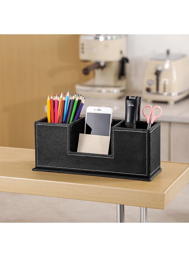 Leather Multifunctional Pen Holder Storage Box Desk Organizer Office Supplies Stationery Desktop Storage Box - Image 3