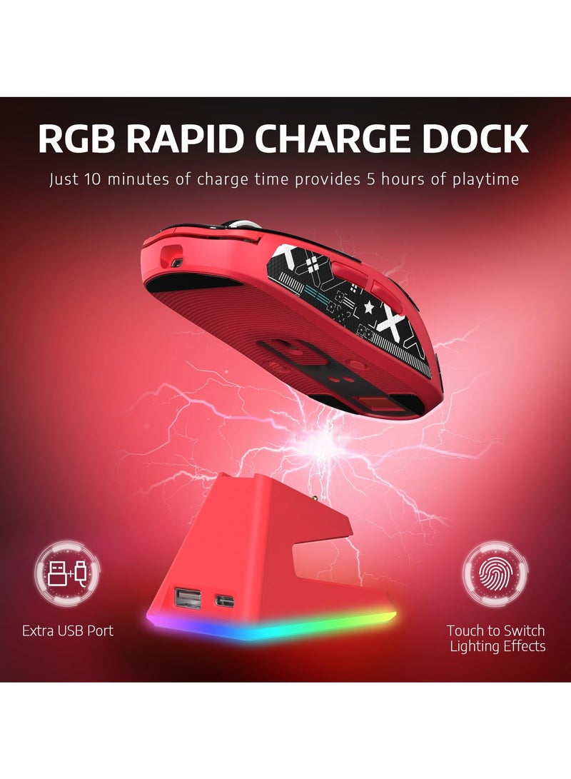 X6 Lightweight Wireless Gaming Mouse with RGB Backlight Charging Base,Tri-Mode Wired/2.4GHz/BT5.2,26K DPI, PAW3395 Optical Sensor,HUANO Switch,5programmable Buttons