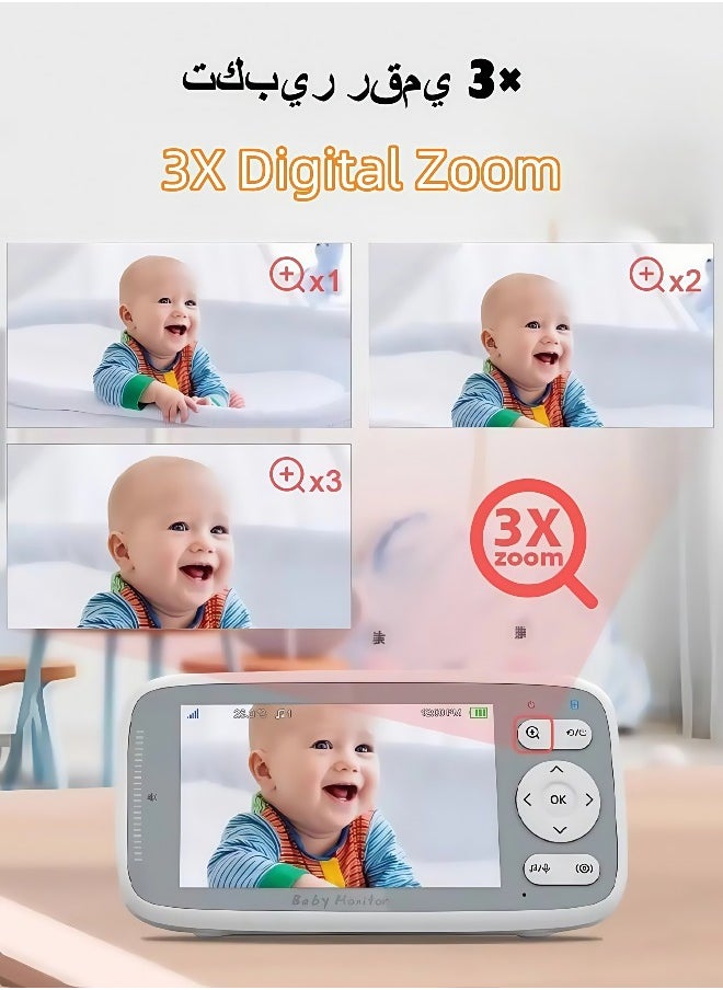 ليلى كاميرا مراقبة أطفال 4 بوصة بدقة 720P مع تكبير 3x و صوت ثنائي ورؤية ليلية تلقائية وأغاني هادئة  - Image 2