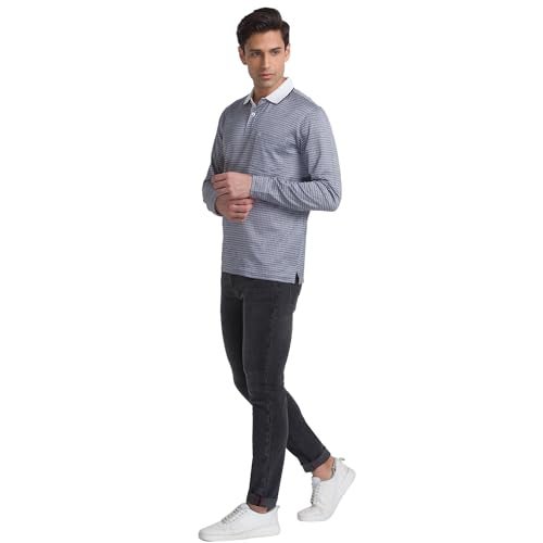 Raymond Men's Slim Ft Cotton Blend Solid Pattern Flat Front Grey Jeans - Image 5