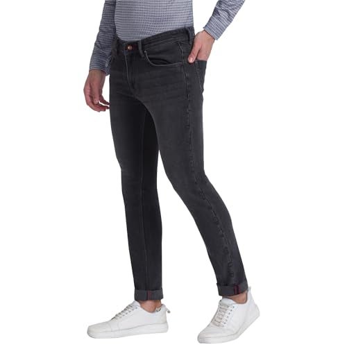 Raymond Men's Slim Ft Cotton Blend Solid Pattern Flat Front Grey Jeans - Image 3