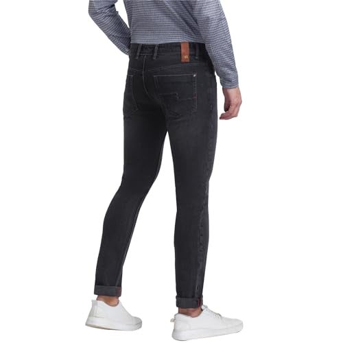 Raymond Men's Slim Ft Cotton Blend Solid Pattern Flat Front Grey Jeans - Image 4