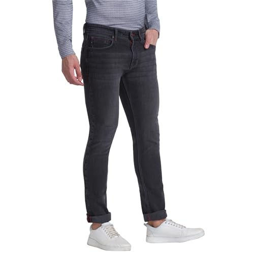 Raymond Men's Slim Ft Cotton Blend Solid Pattern Flat Front Grey Jeans - Image 2