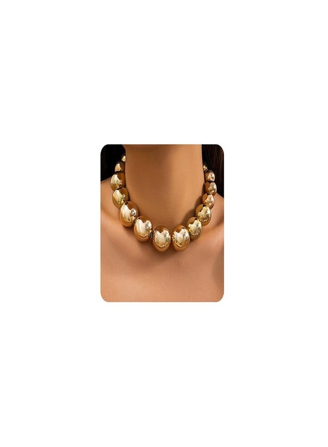 Jumwrit Dainty Big Ball Beaded Choker Necklace Boho Chunky Bib Chain Necklace Hip Hop Punk Statement Heavy Necklace Accessories for Women (Gold) - Image 1