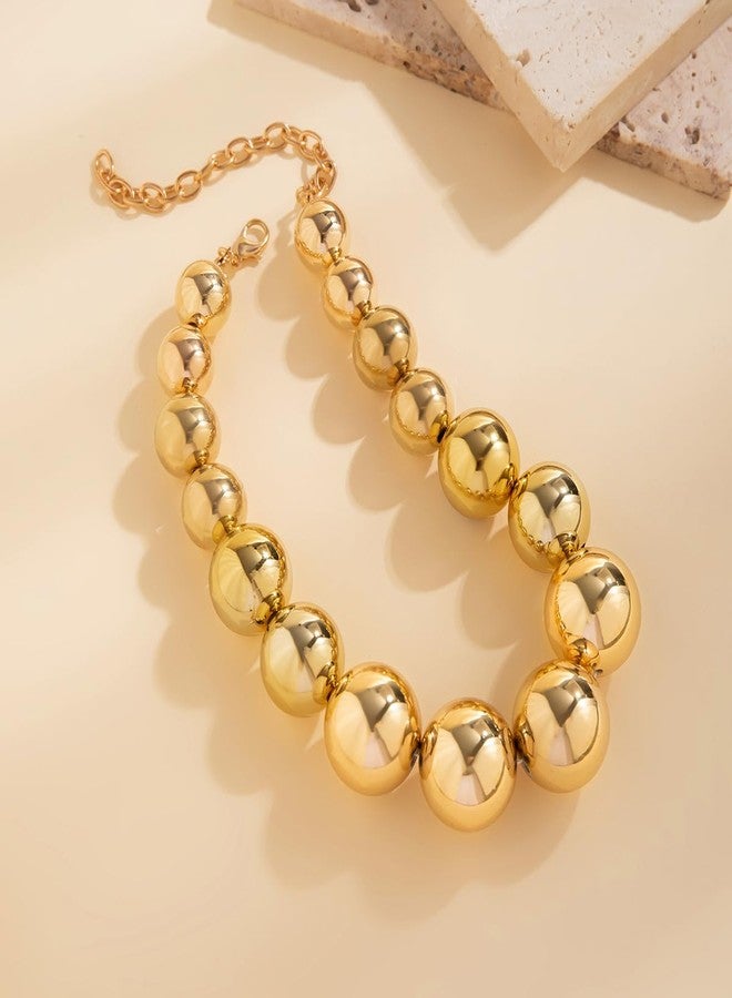 Jumwrit Dainty Big Ball Beaded Choker Necklace Boho Chunky Bib Chain Necklace Hip Hop Punk Statement Heavy Necklace Accessories for Women (Gold) - Image 5