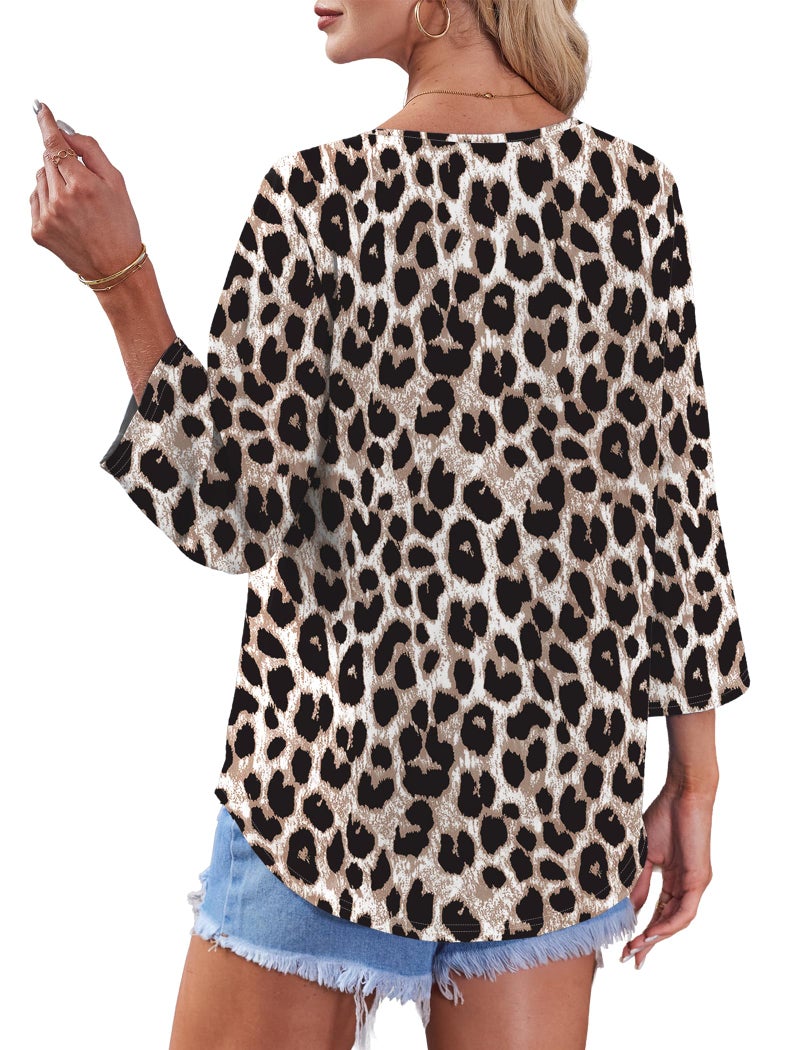 OFEEFAN Plus Size Clothes for Women Blouses 3/4 Length Sleeve Womens Tops Trendy Button Down Shirts Leopard Print Tops Animal Print 2XL - Image 5