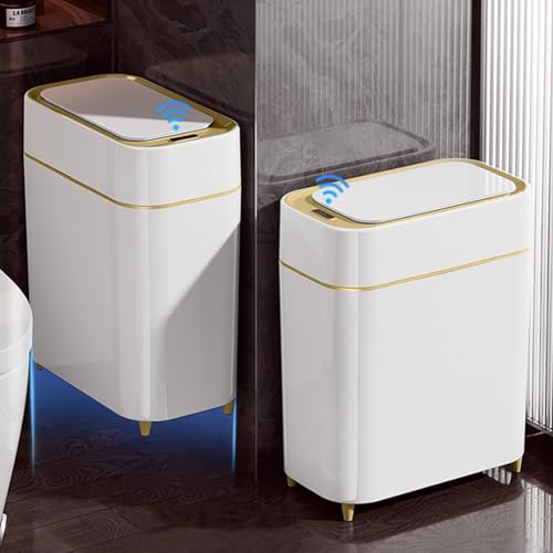LALASTAR 2-Pack Automatic Bathroom Trash Can with Lid, Slim Motion Sensor Garbage Can, Waterproof Touchless Trash Bin, Smart Trashcan for Bedroom, Living Room, Narrow Space, 2.3 Gallon, White+Gold Trim - Image 1