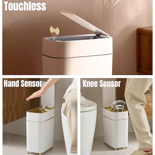 LALASTAR 2-Pack Automatic Bathroom Trash Can with Lid, Slim Motion Sensor Garbage Can, Waterproof Touchless Trash Bin, Smart Trashcan for Bedroom, Living Room, Narrow Space, 2.3 Gallon, White+Gold Trim - Image 4