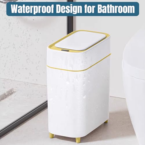 LALASTAR 2-Pack Automatic Bathroom Trash Can with Lid, Slim Motion Sensor Garbage Can, Waterproof Touchless Trash Bin, Smart Trashcan for Bedroom, Living Room, Narrow Space, 2.3 Gallon, White+Gold Trim - Image 3