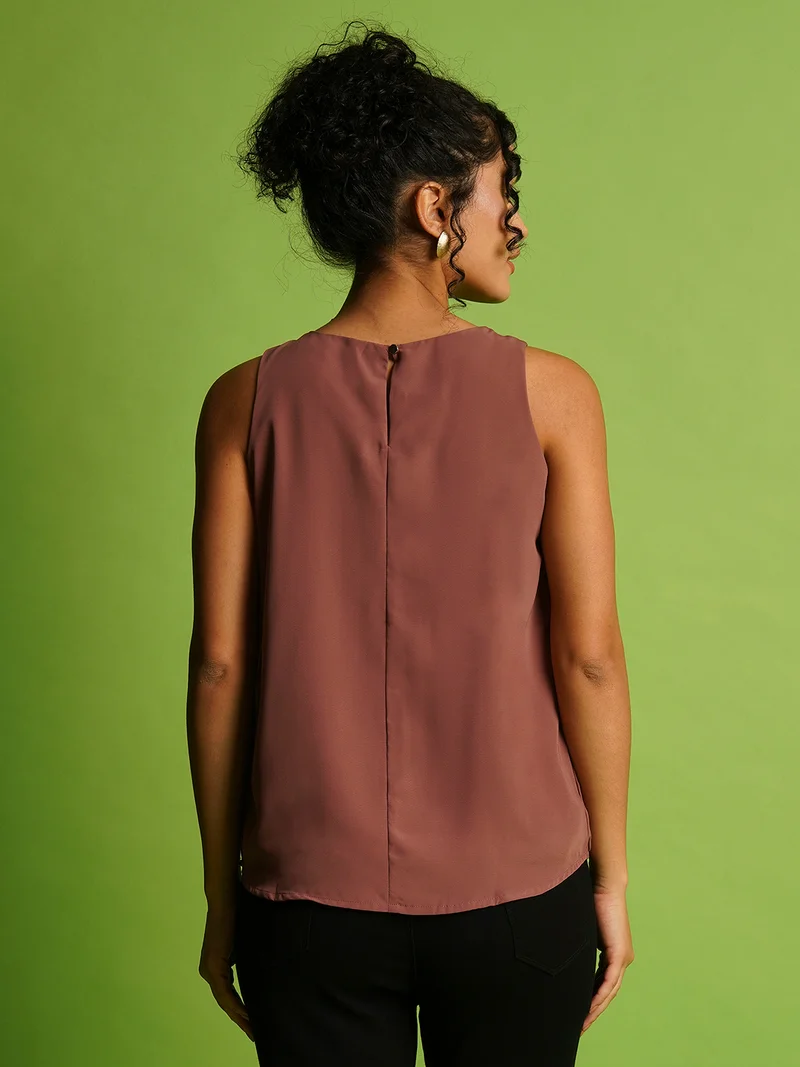 جلو باص Women Studded Solid Round Neck Sleeveless Top